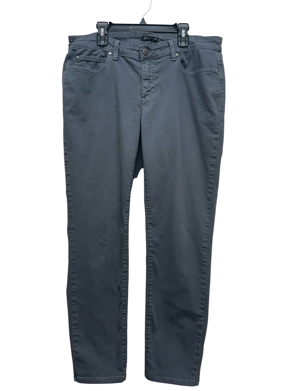 Eileen Fisher Pants Womens 10 Gray Twill Organic Cotton Blend Slim Chino Stretch
